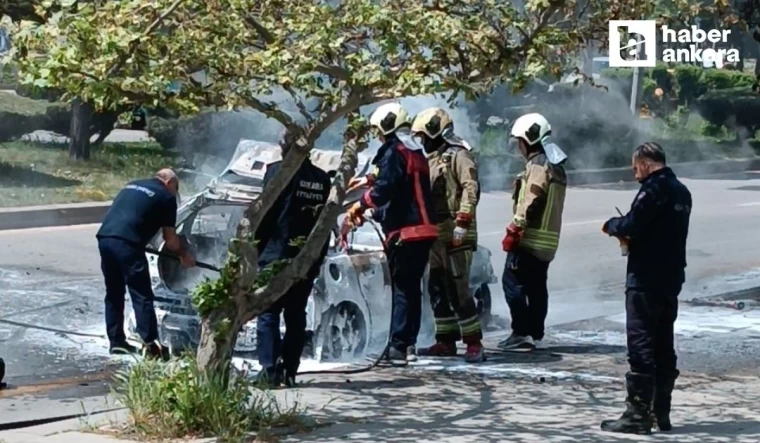 Ankara Etimesgut'ta seyir halindeki bir araç alevlere teslim oldu!