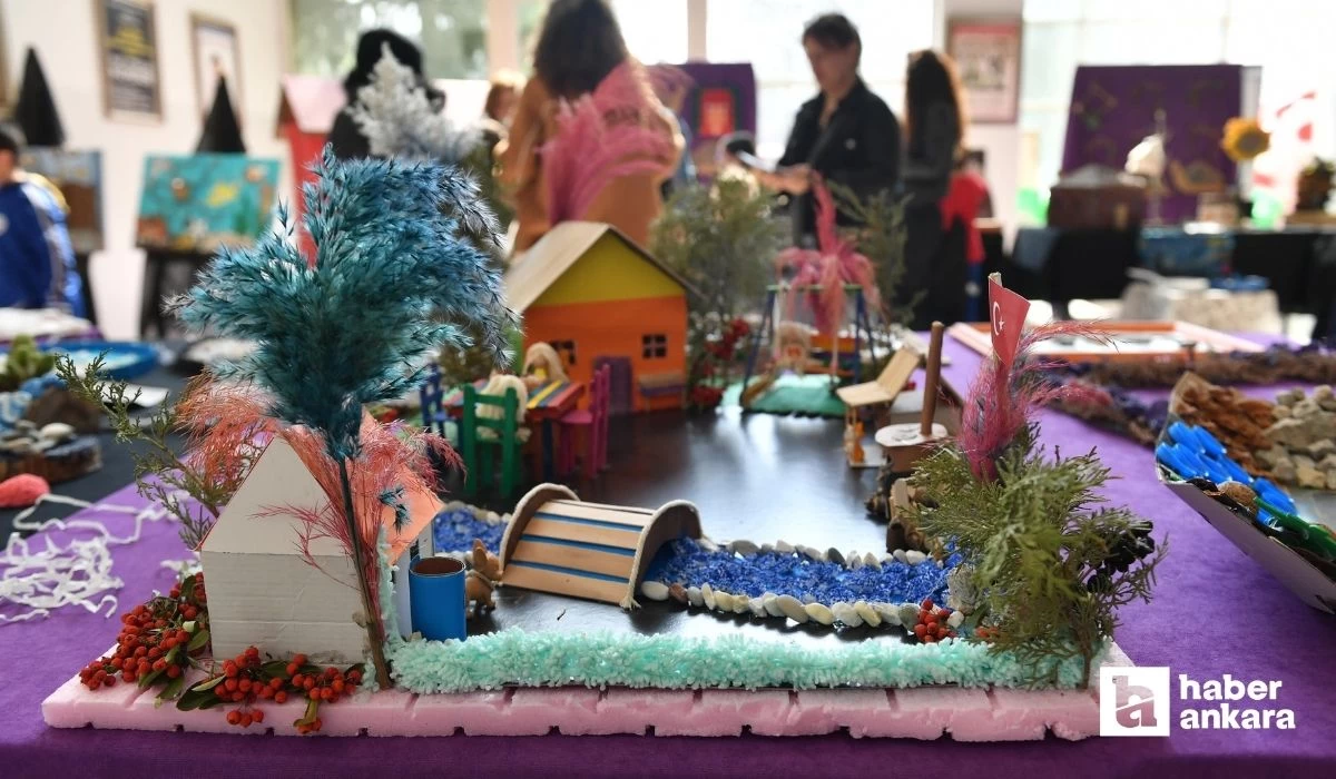 Ankaralı çocukların geri dönüşüm malzemelerinden yaptığı eserlerin yer aldığı sergi ziyarete açıldı