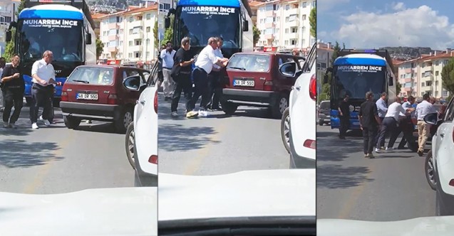 Muharrem İnce otobüsten inip araba itti