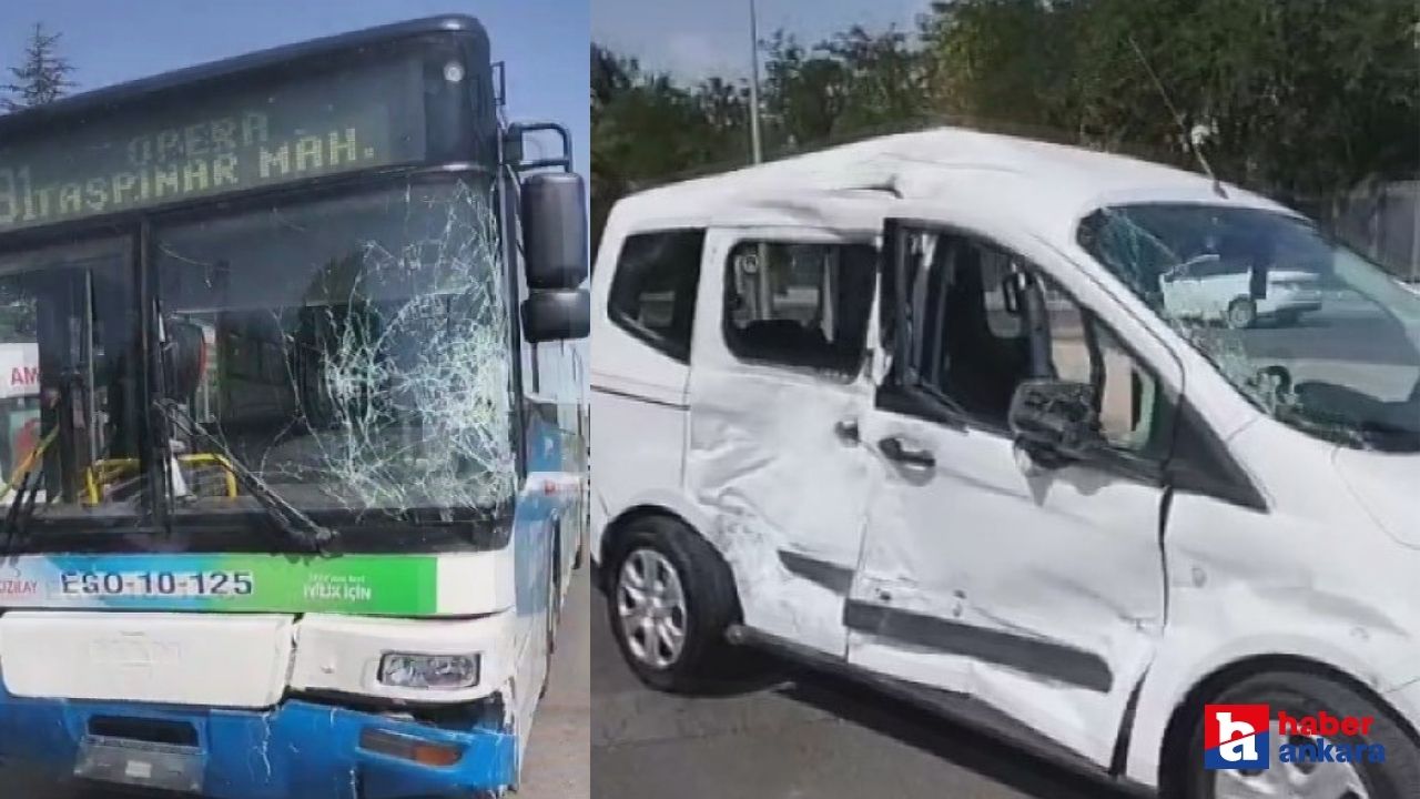 Ankara'da kırmızı ışıkta geçtiği iddia edilen belediye otobüsü otomobile çarptı!